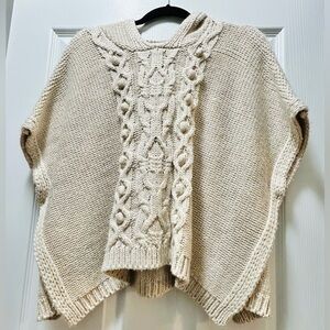 Zara Cozy Cream Cable Knit Poncho Sweater